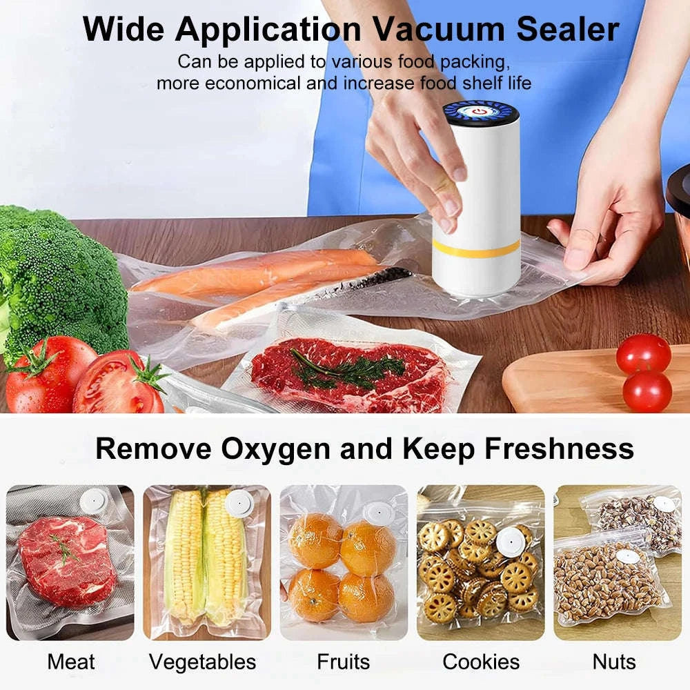 Mini Electric Vacuum Pump for Food Storage Bags – Rechargeable-White