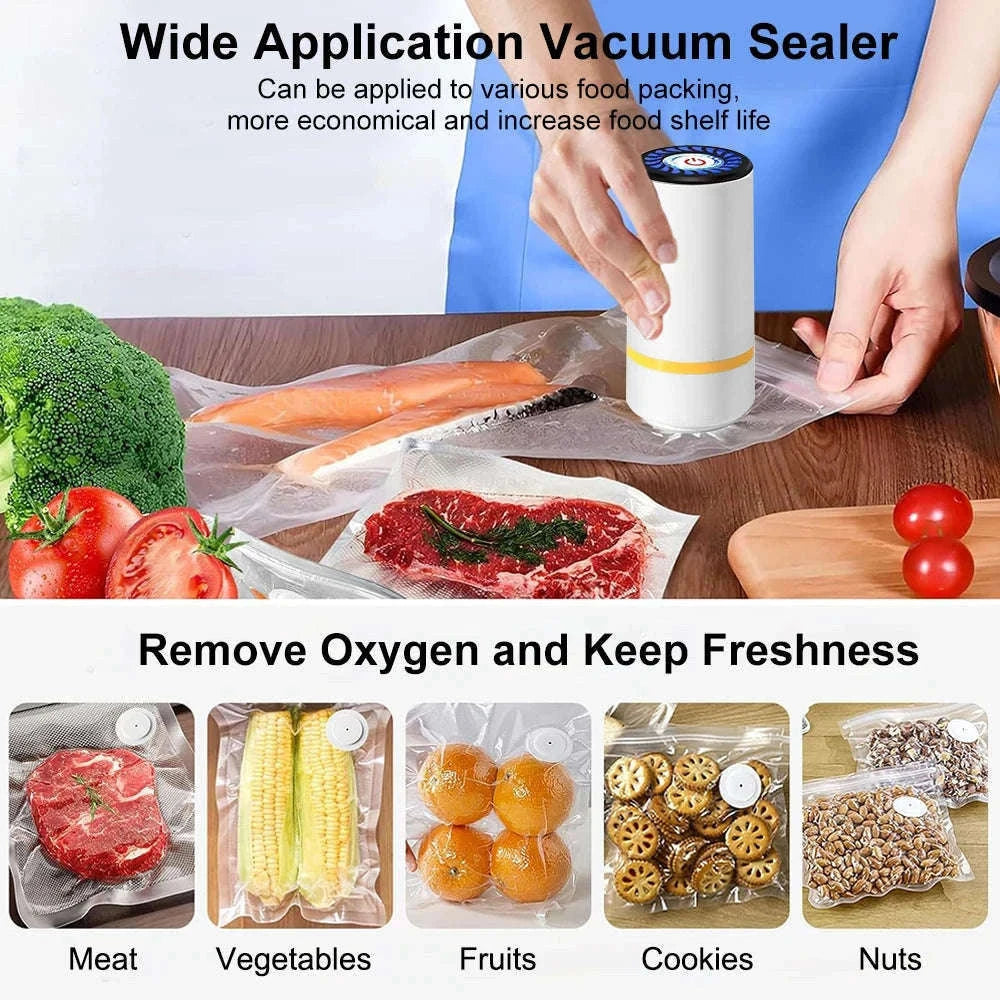 Mini Electric Vacuum Pump for Food Storage Bags – Rechargeable-White