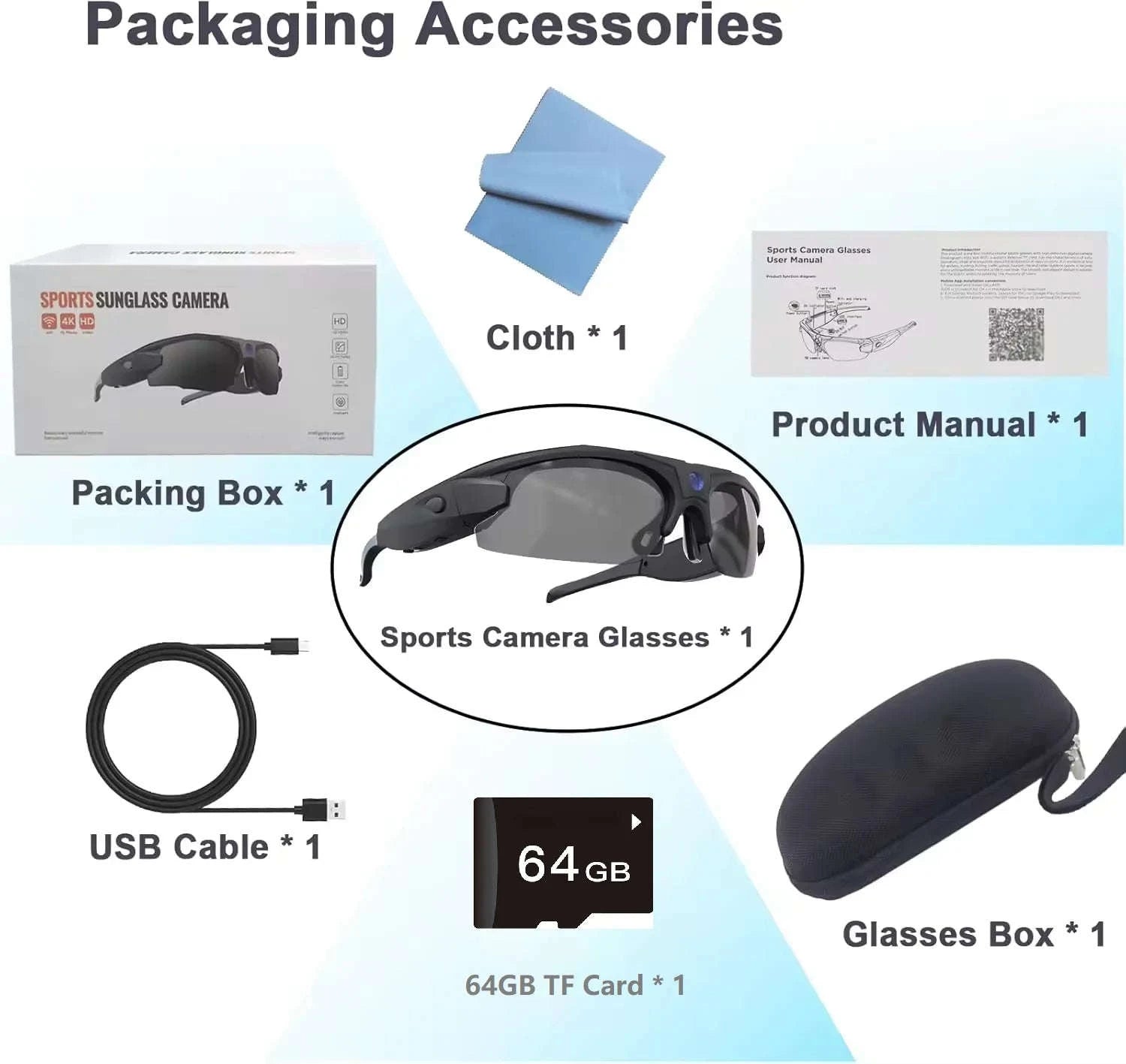 Mini FPV WiFi Smart Glasses Action Camera-VG35 with 128GB