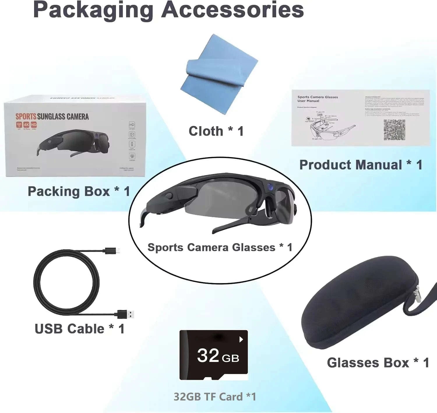 Mini FPV WiFi Smart Glasses Action Camera-VG35 with 128GB