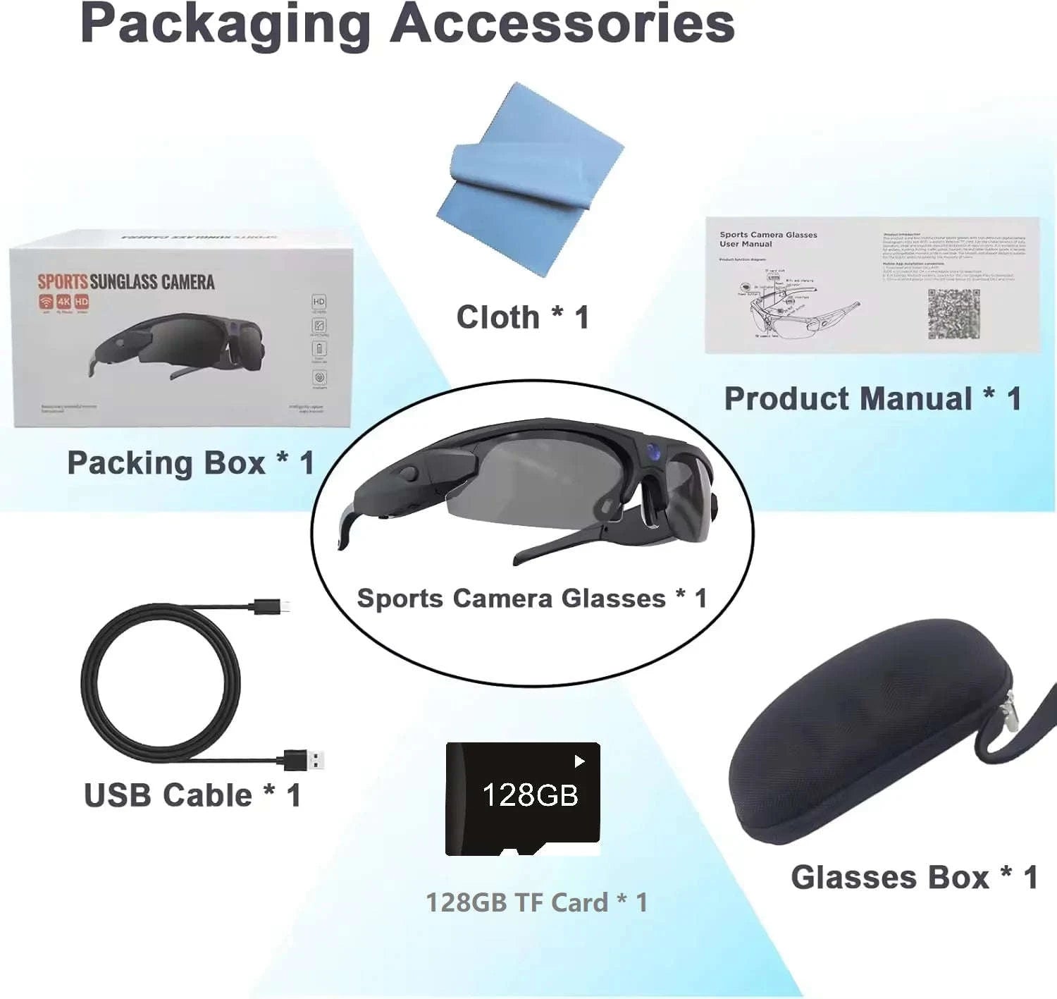 Mini FPV WiFi Smart Glasses Action Camera-VG35 with 128GB