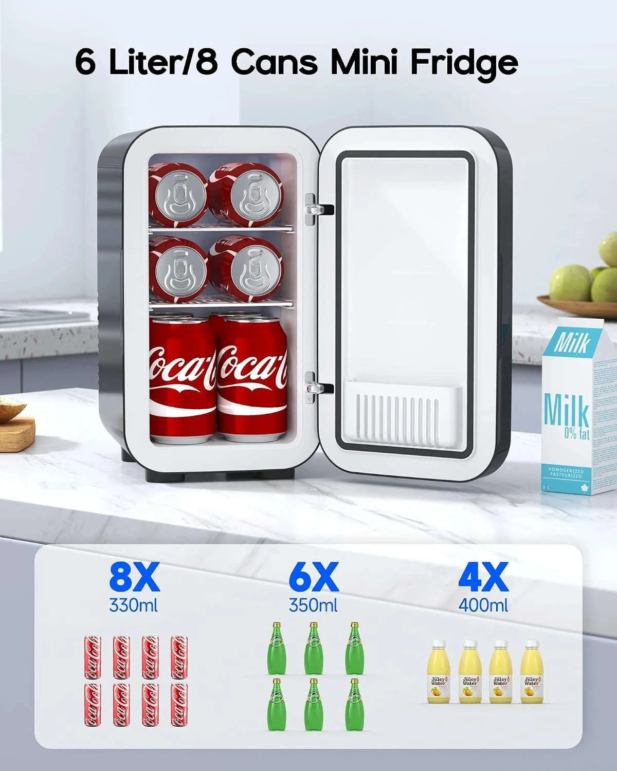 Mini Fridge, 6 Liter / 8 Can, Portable Thermoelectric Cooler & Warmer, Black-United States