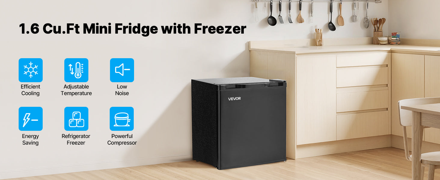 Compact Mini Fridge 1.6–3.2 Cu.Ft Quiet Refrigerator with Adjustable Shelves