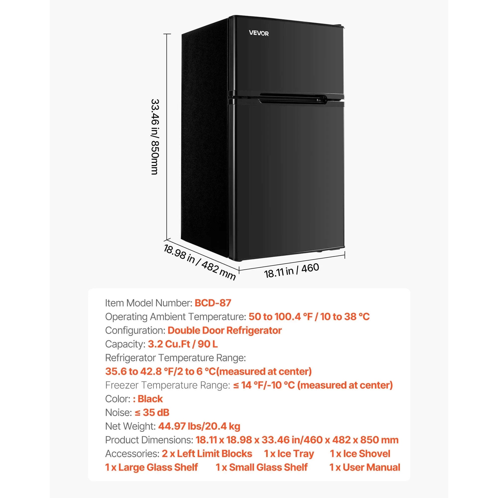 Mini Fridge with Freezer 3.2 Cu.Ft Two Door Compact Refrigerator-90L Type B Red / United States