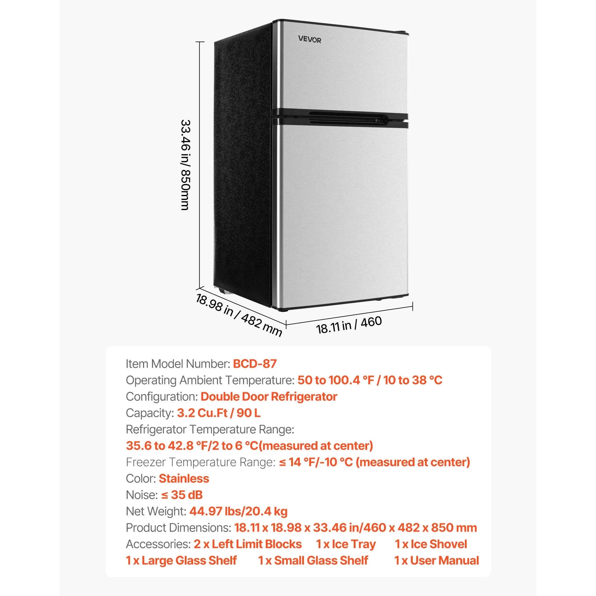 Mini Fridge with Freezer 3.2 Cu.Ft Two Door Compact Refrigerator-90L Type B Red / United States