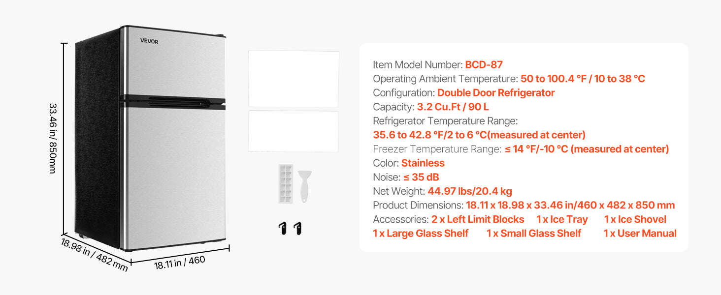 Mini Fridge with Freezer 3.2 Cu.Ft Two Door Compact Refrigerator-90L Type B Red / United States