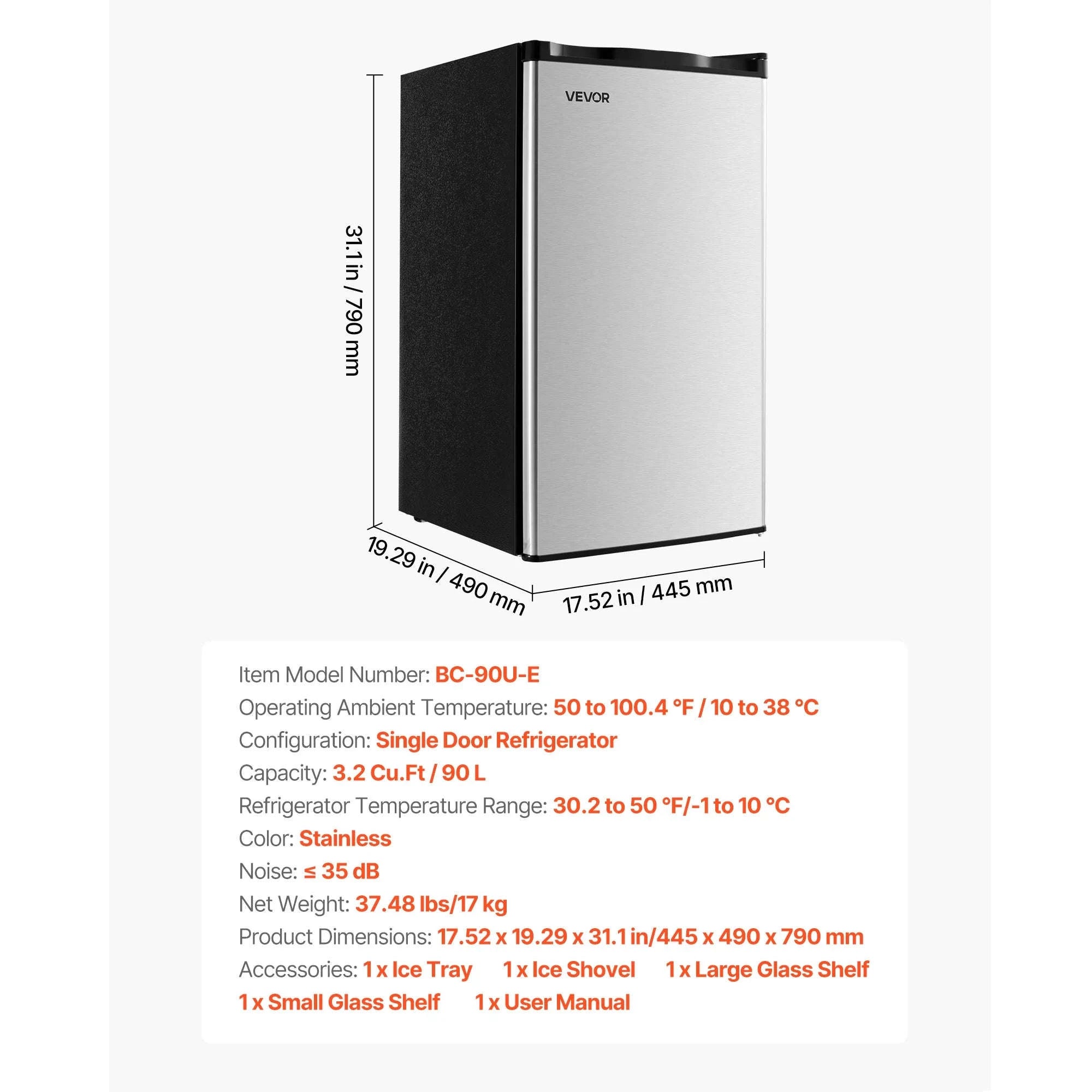 Mini Fridge with Freezer 3.2 Cu.Ft Two Door Compact Refrigerator-90L Type B Red / United States