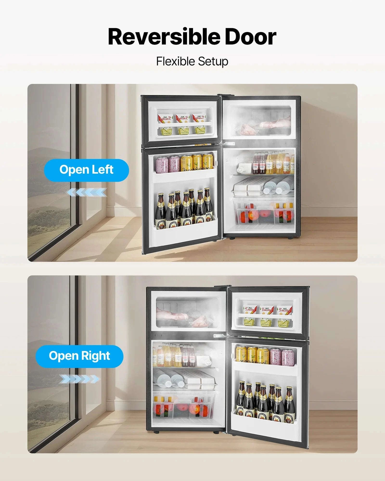 Mini Fridge with Freezer 3.2 Cu.Ft Two Door Compact Refrigerator-90L Type B Red / United States