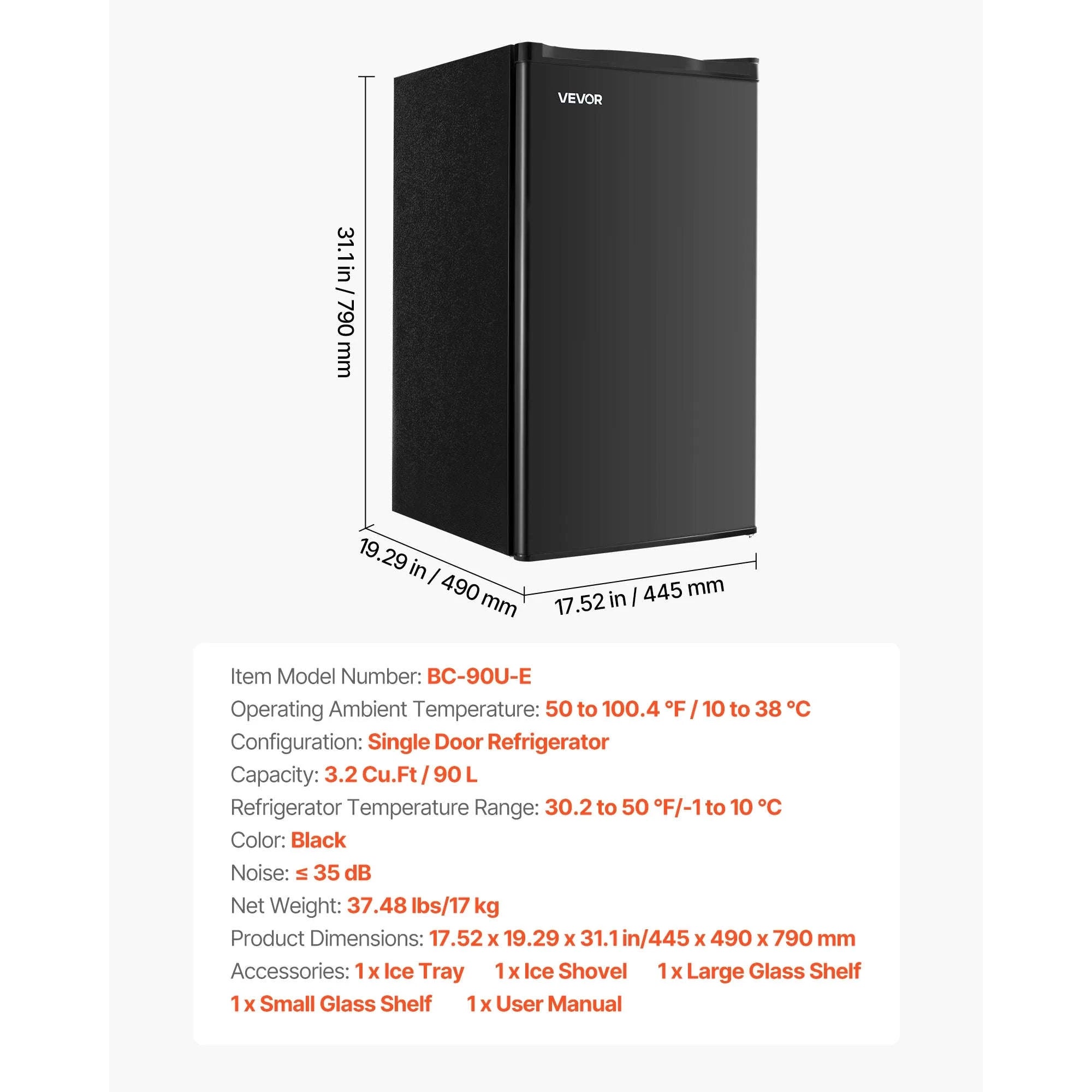 Mini Fridge with Freezer 3.2 Cu.Ft Two Door Compact Refrigerator-90L Type B Red / United States