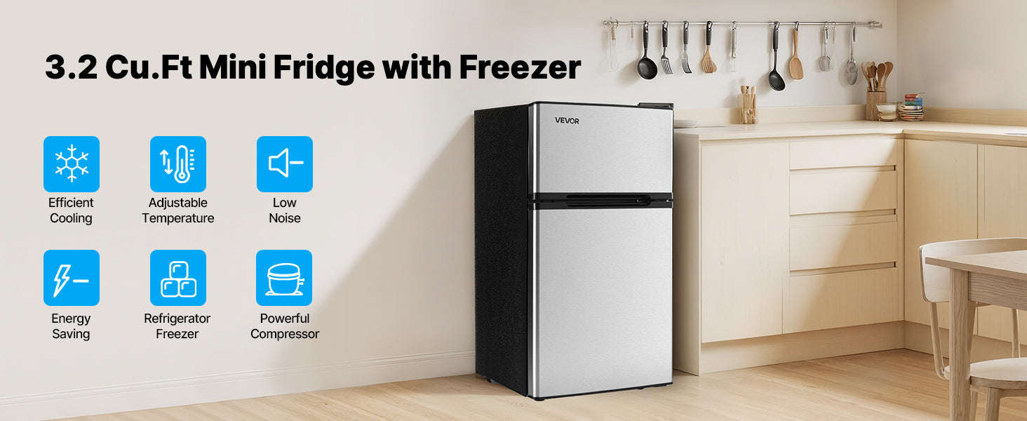Mini Fridge with Freezer 3.2 Cu.Ft Two Door Compact Refrigerator-90L Type B Red / United States