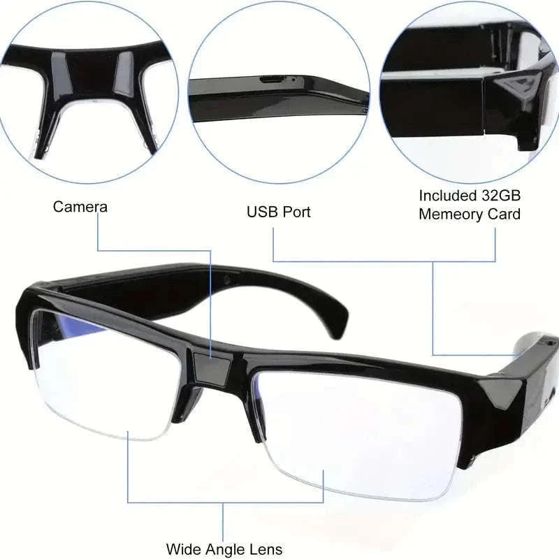 Mini Glasses Camera 1080P Wearable Hands-Free Recording-Glasses A
