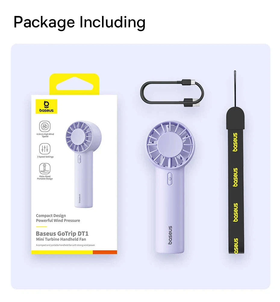 Mini Handheld Turbine Fan with 3 Speeds & Rechargeable Battery-GoTrip DT1