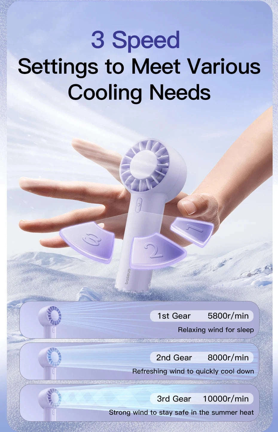 Mini Handheld Turbine Fan with 3 Speeds & Rechargeable Battery-GoTrip DT1