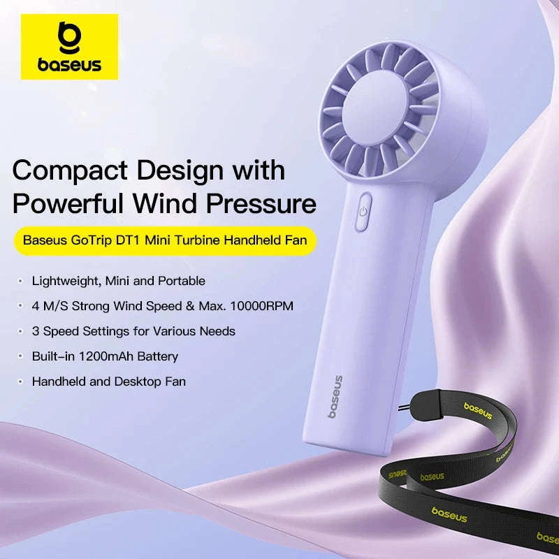 Mini Handheld Turbine Fan with 3 Speeds & Rechargeable Battery-GoTrip DT1