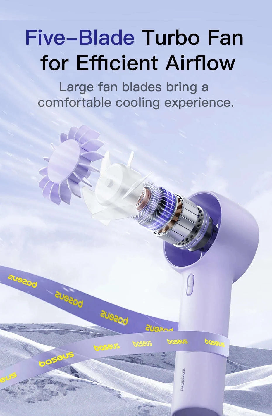 Mini Handheld Turbine Fan with 3 Speeds & Rechargeable Battery-GoTrip DT1