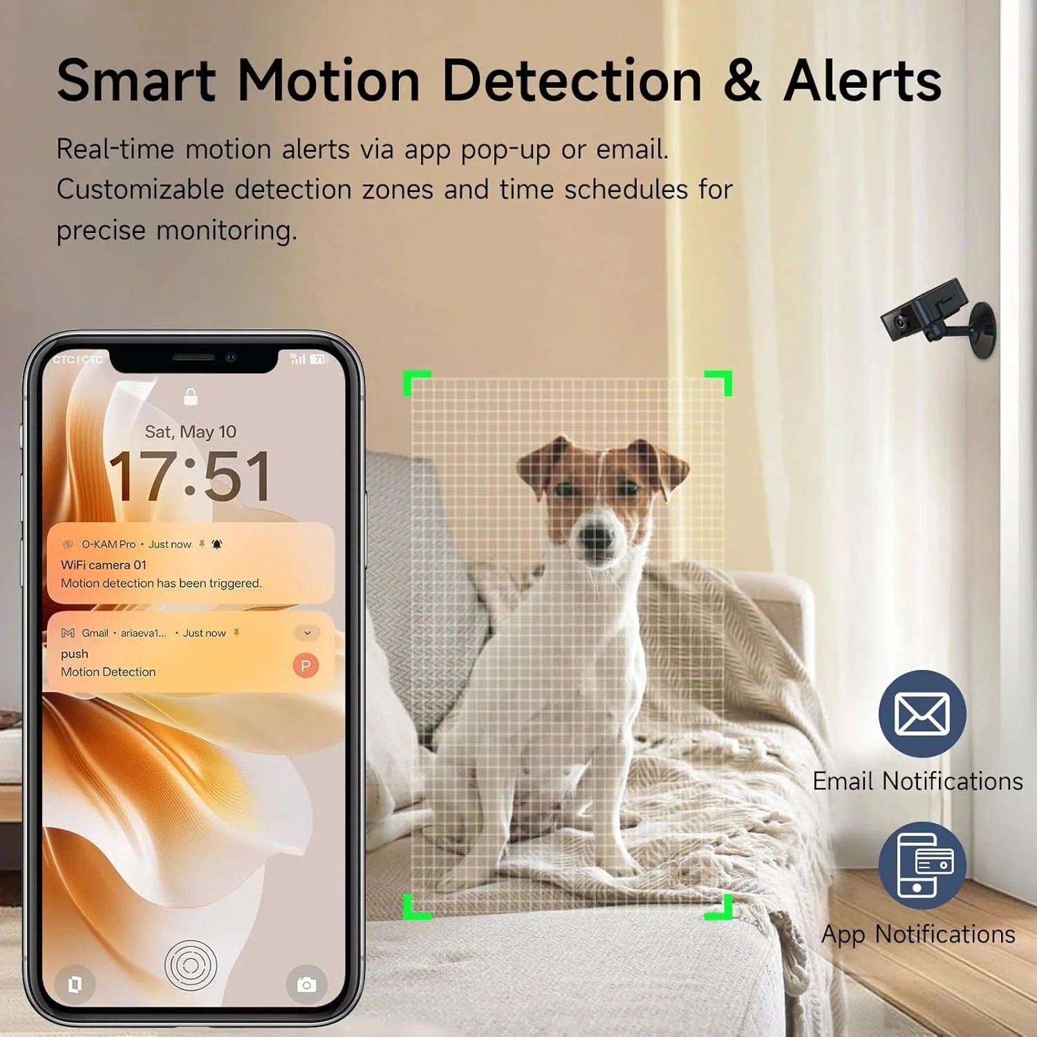 Mini Indoor Security Camera HD 1080P Night Vision Motion Alerts-Wifi Cam Add 64G