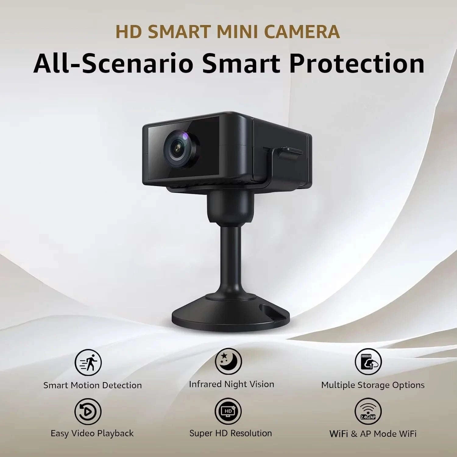 Mini Indoor Security Camera HD 1080P Night Vision Motion Alerts-Wifi Cam Add 64G