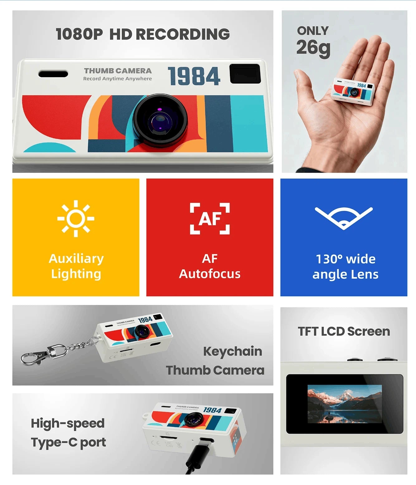 Mini Keychain Camera 1080P HD Pocket Video Recorder 130° Lens-G6-White / No-TF Card