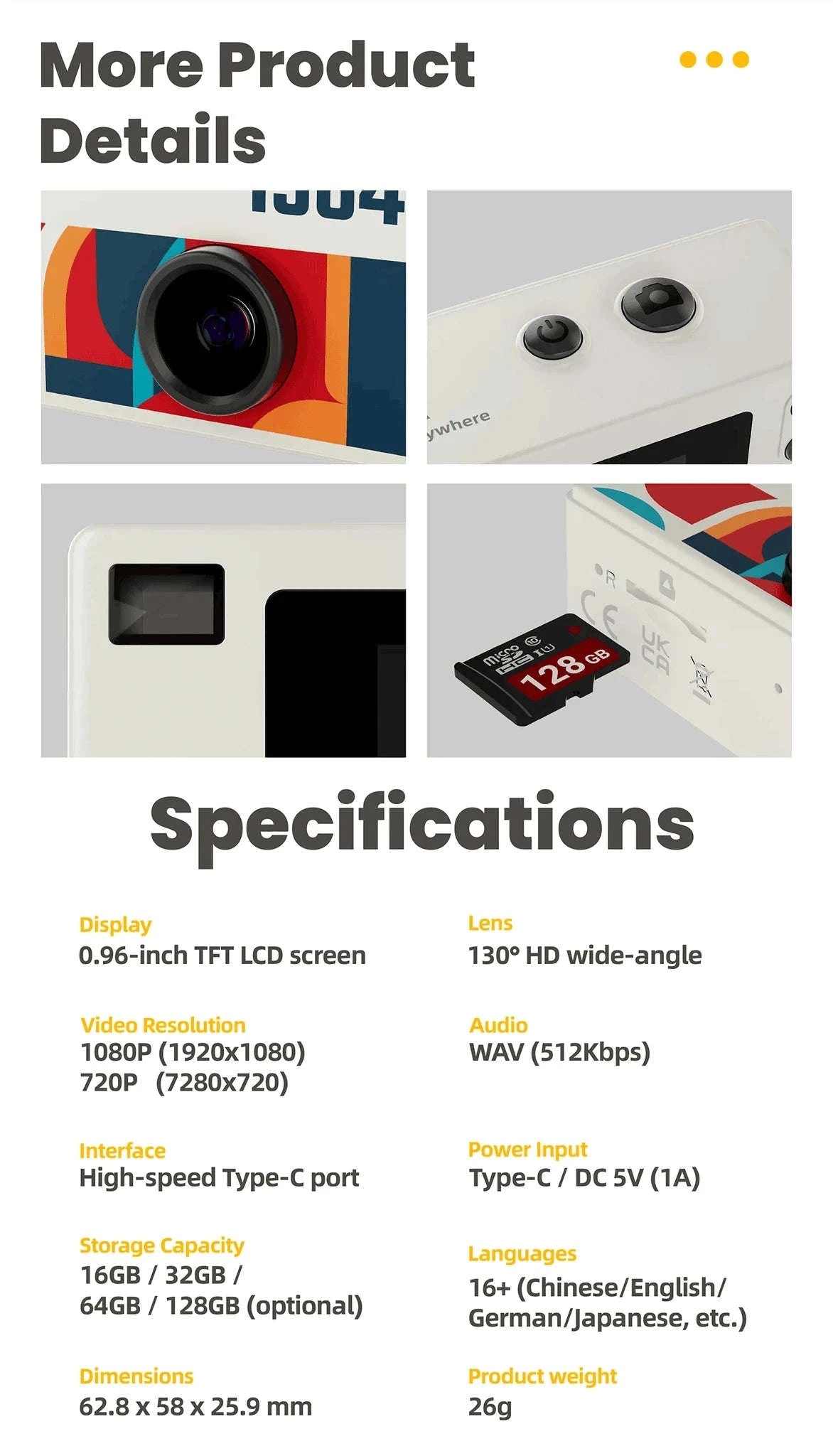 Mini Keychain Camera 1080P HD Pocket Video Recorder 130° Lens-G6-White / No-TF Card