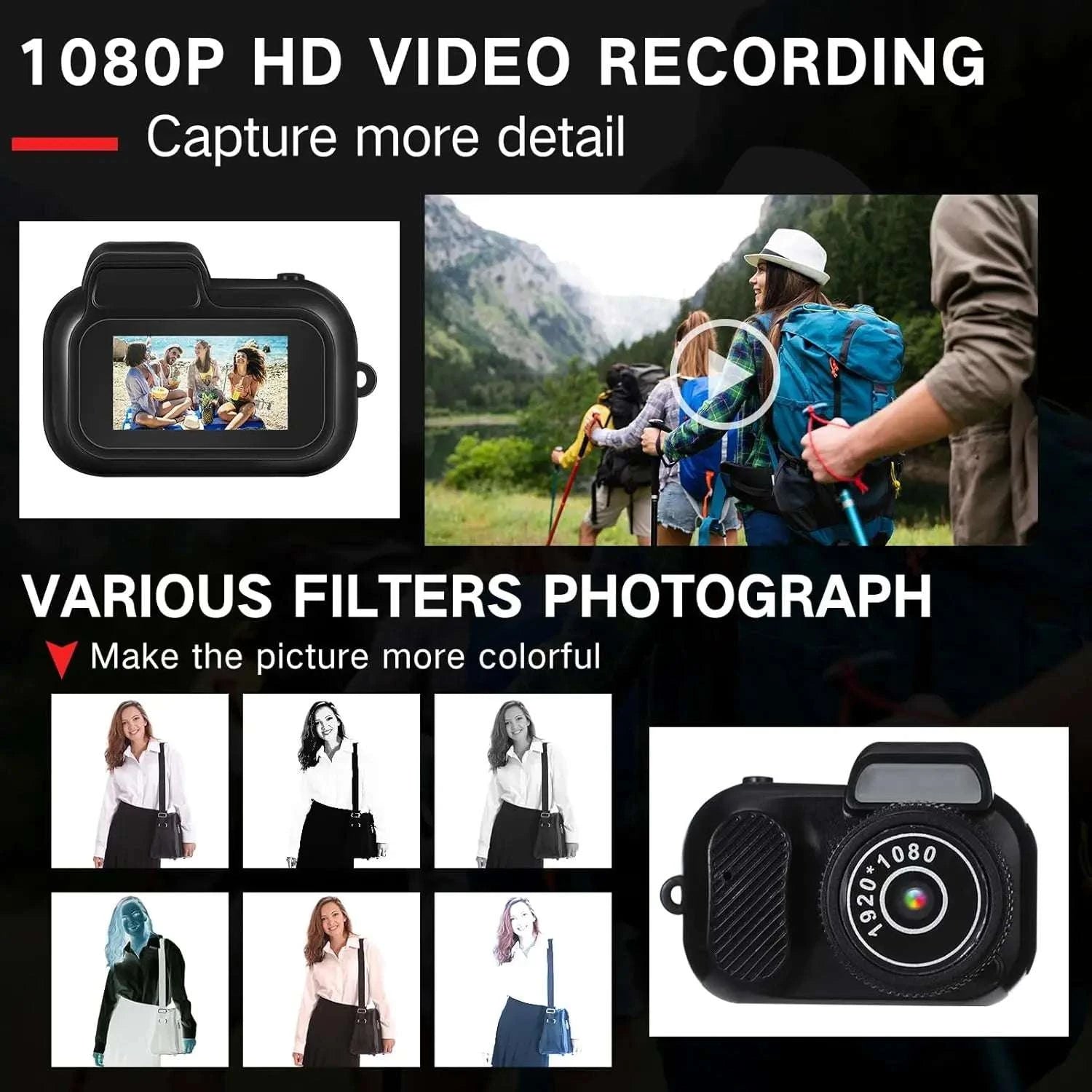 Mini Keychain Camera 1080P Retro Digital Camera with 8GB Card-black / Add 8G SD Card / United States