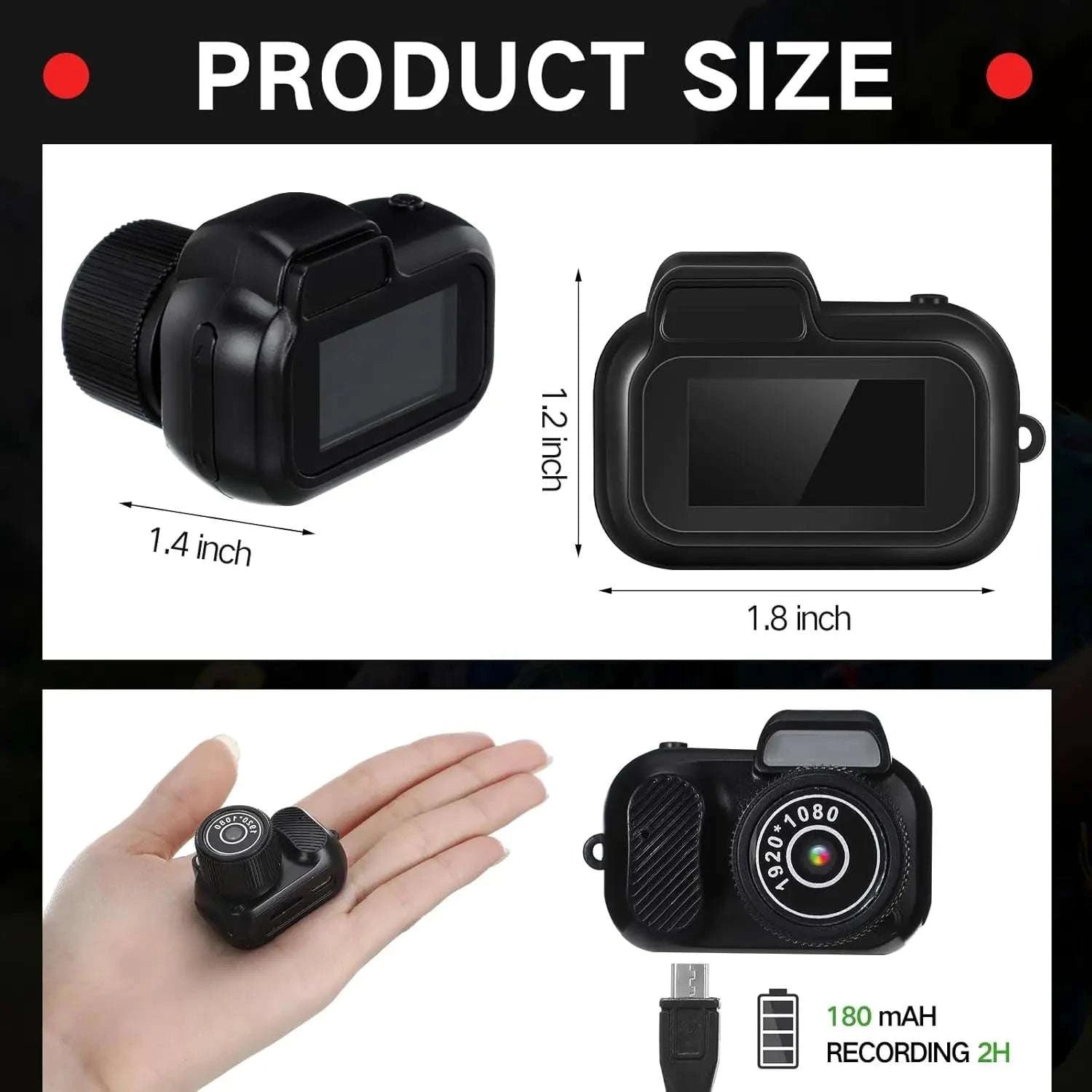 Mini Keychain Camera 1080P Retro Digital Camera with 8GB Card-black / Add 8G SD Card / United States
