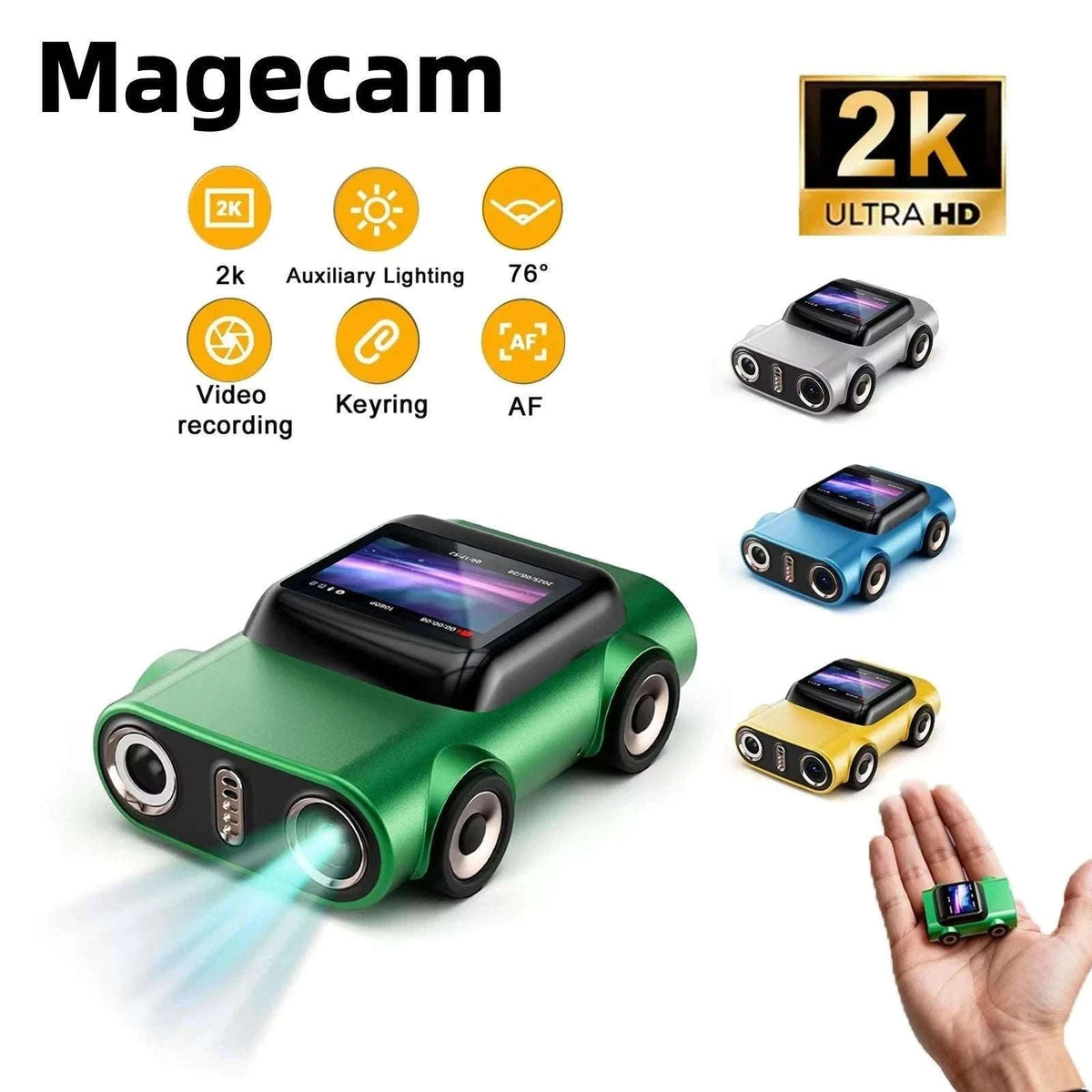 Mini Keychain Camera with 1.0" Screen, 1080P HD Video Recorder-Silver