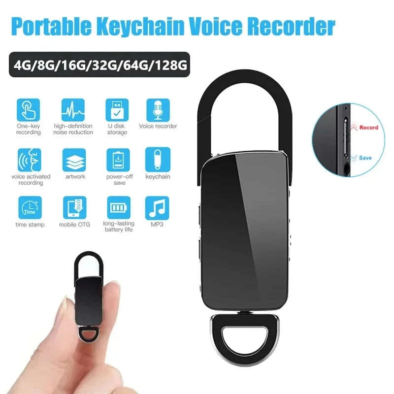 Mini Keychain Voice Recorder with Voice Activation & MP3 Playback-S20 Silver / 16 GB