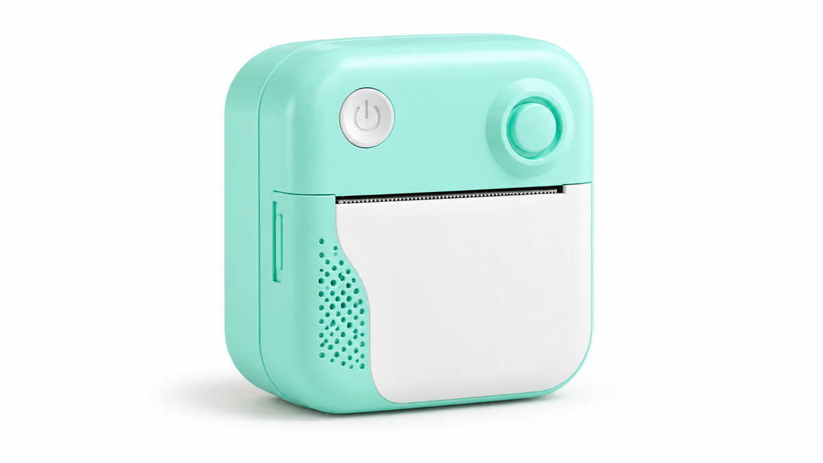 Mint portable thermal label printer on white background