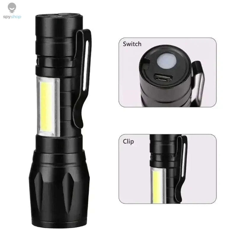 Mini LED Flashlight COB + XPE USB Rechargeable Torch-1PC With Box