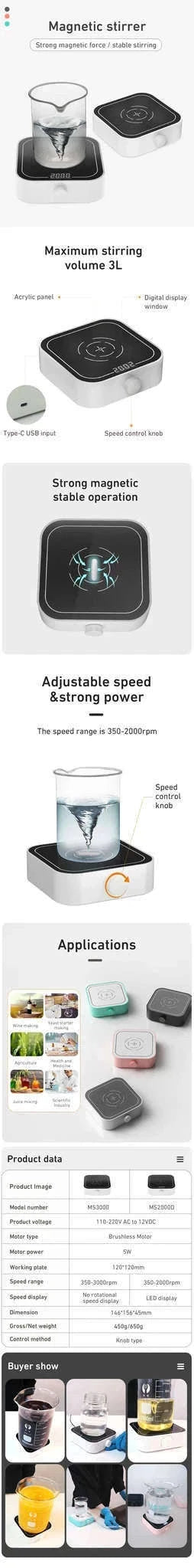Mini Magnetic Stirrer 2000rpm/3000rpm with Stir Bar-MS2000D Green / EU Plug