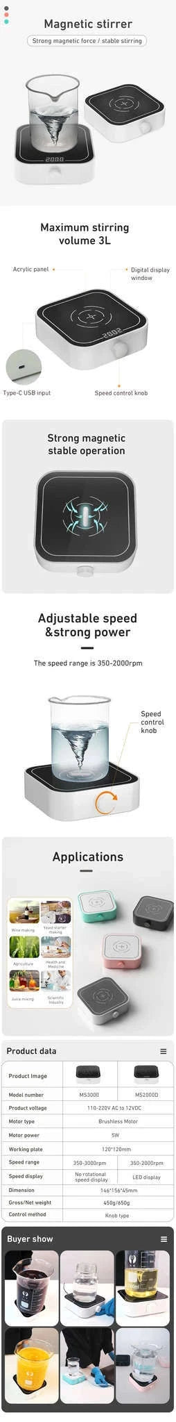 Mini Magnetic Stirrer 2000rpm/3000rpm with Stir Bar-MS2000D Green / EU Plug