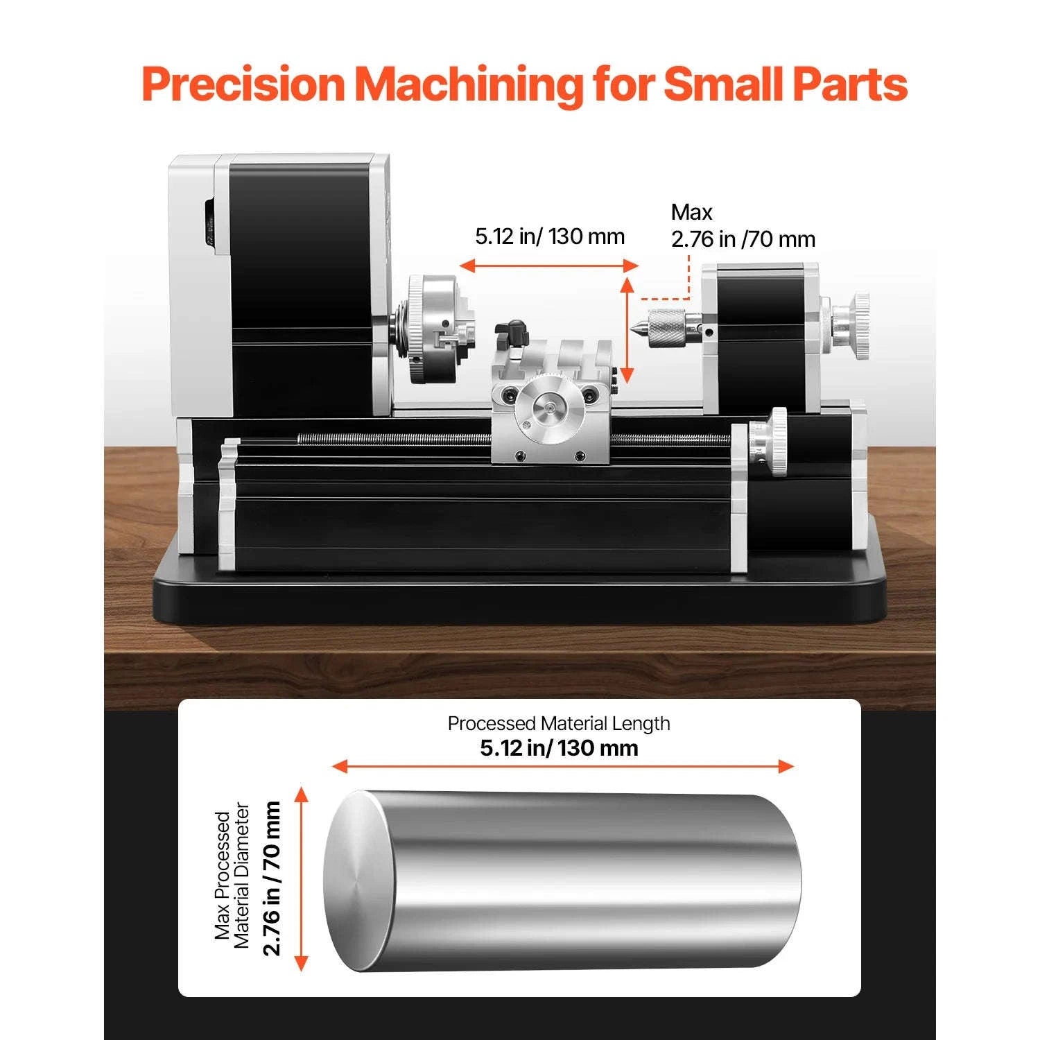 Mini Metal Lathe Machine 2.76 x 5.12 in 36W 20000 RPM with 3-Jaw Chuck-70 mm x 130 mm 36W / United States