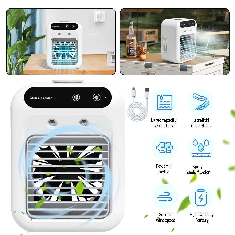 Mini Misting Air Cooler Fan with 500mL Tank, USB/Battery-United States / WHITE