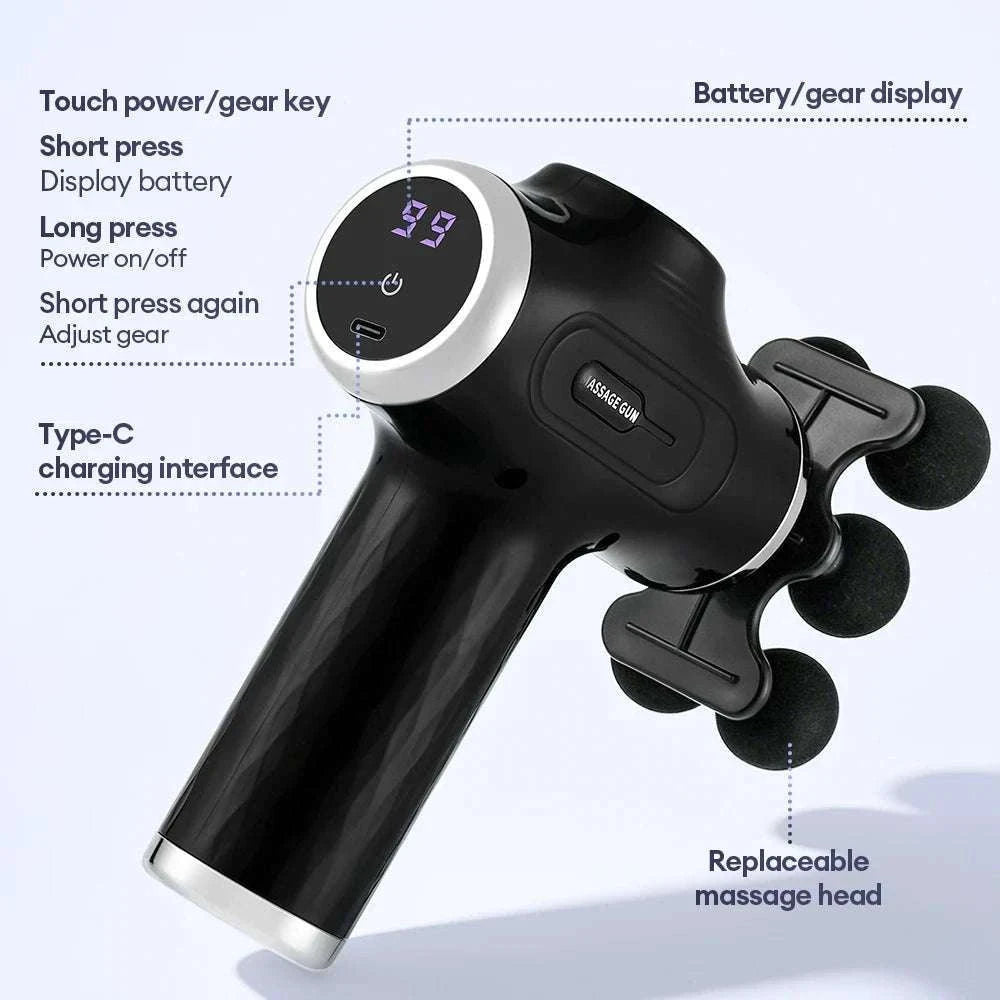 Mini Muscle Massage Gun with 10 Heads and Adjustable Intensity-WHITE