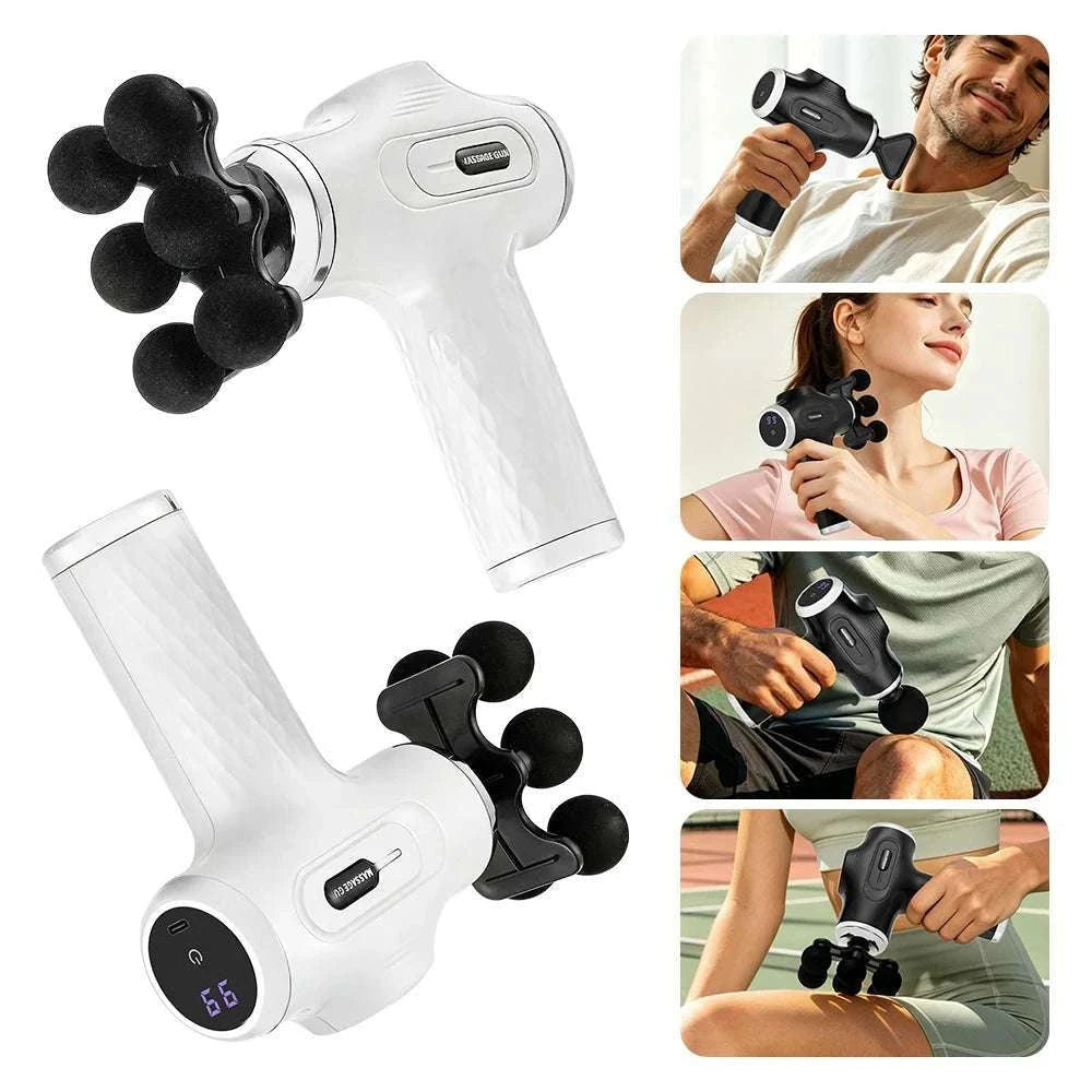 Mini Muscle Massage Gun with 10 Heads and Adjustable Intensity-WHITE