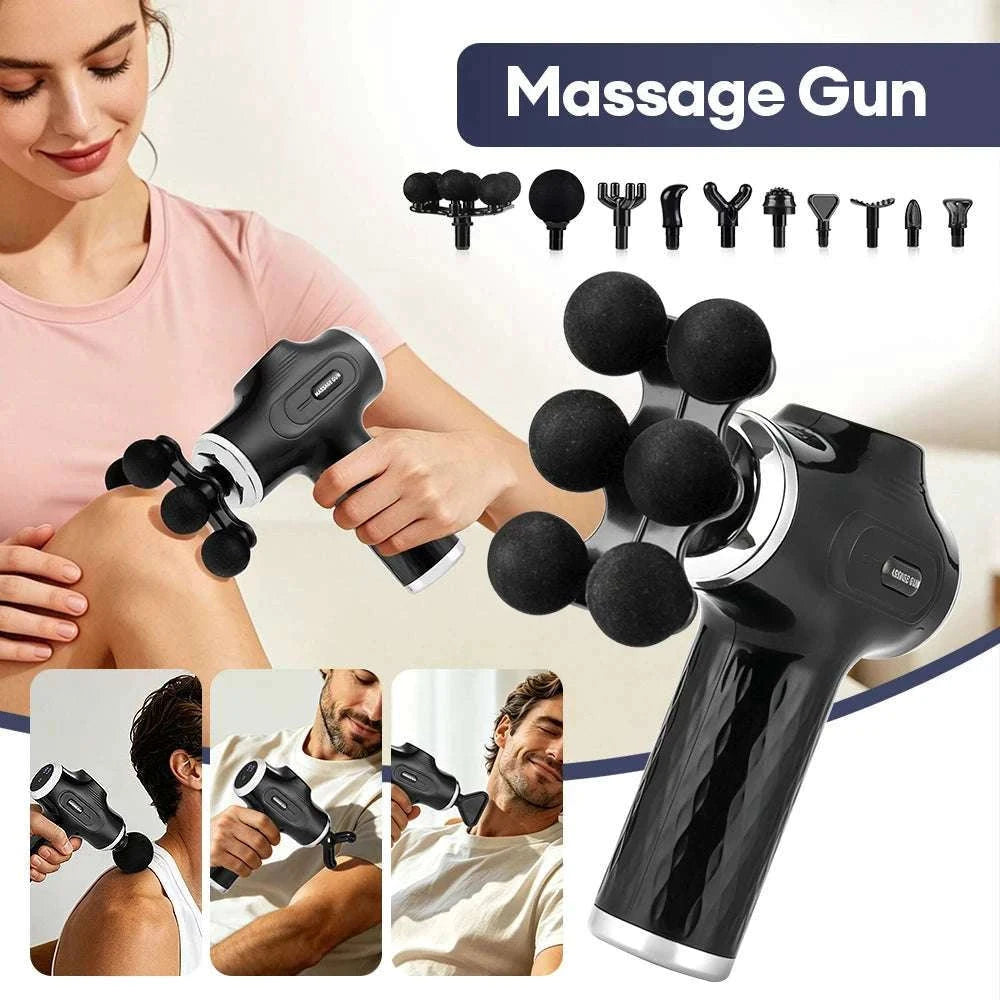 Mini Muscle Massage Gun with 10 Heads and Adjustable Intensity-WHITE