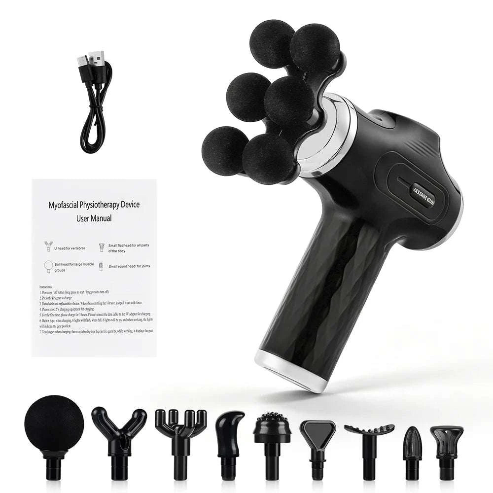 Mini Muscle Massage Gun with 10 Heads and Adjustable Intensity-WHITE