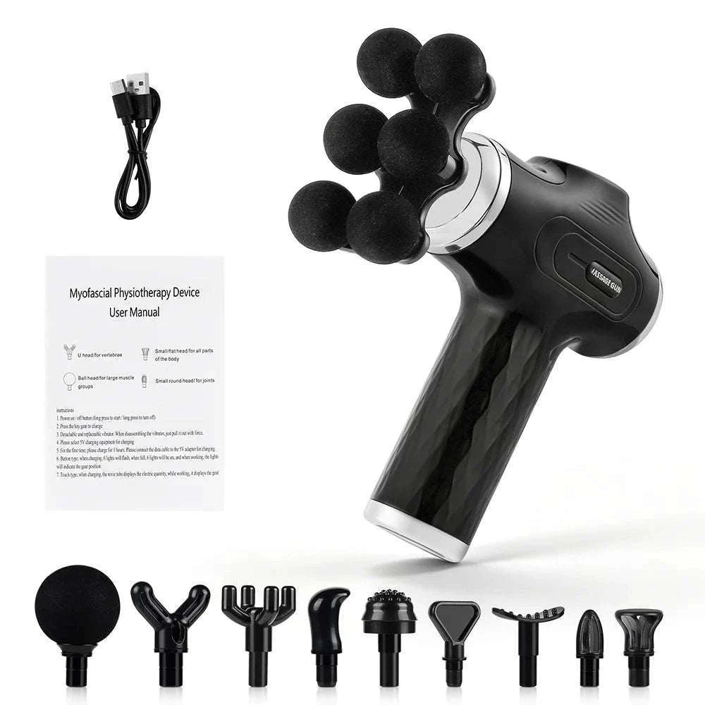 Mini Muscle Massage Gun with 10 Heads and Adjustable Intensity-WHITE