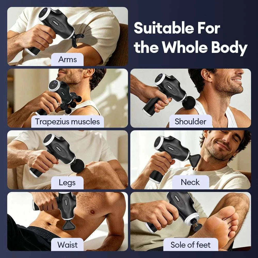 Mini Muscle Massage Gun with 10 Heads and Adjustable Intensity-WHITE