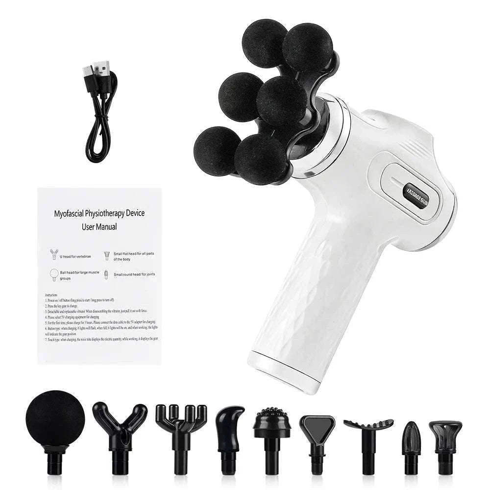 Mini Muscle Massage Gun with 10 Heads and Adjustable Intensity-WHITE