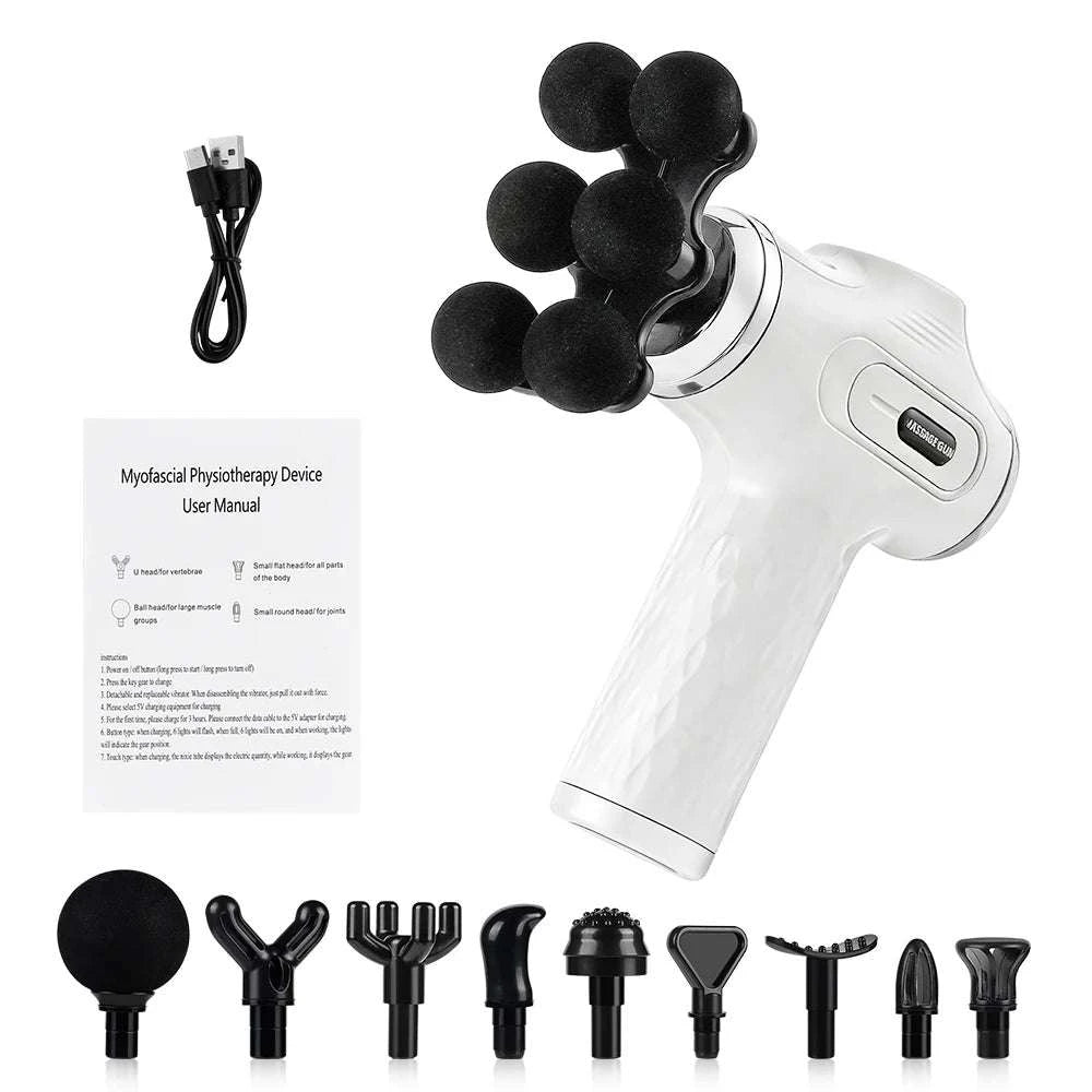 Mini Muscle Massage Gun with 10 Heads and Adjustable Intensity-WHITE