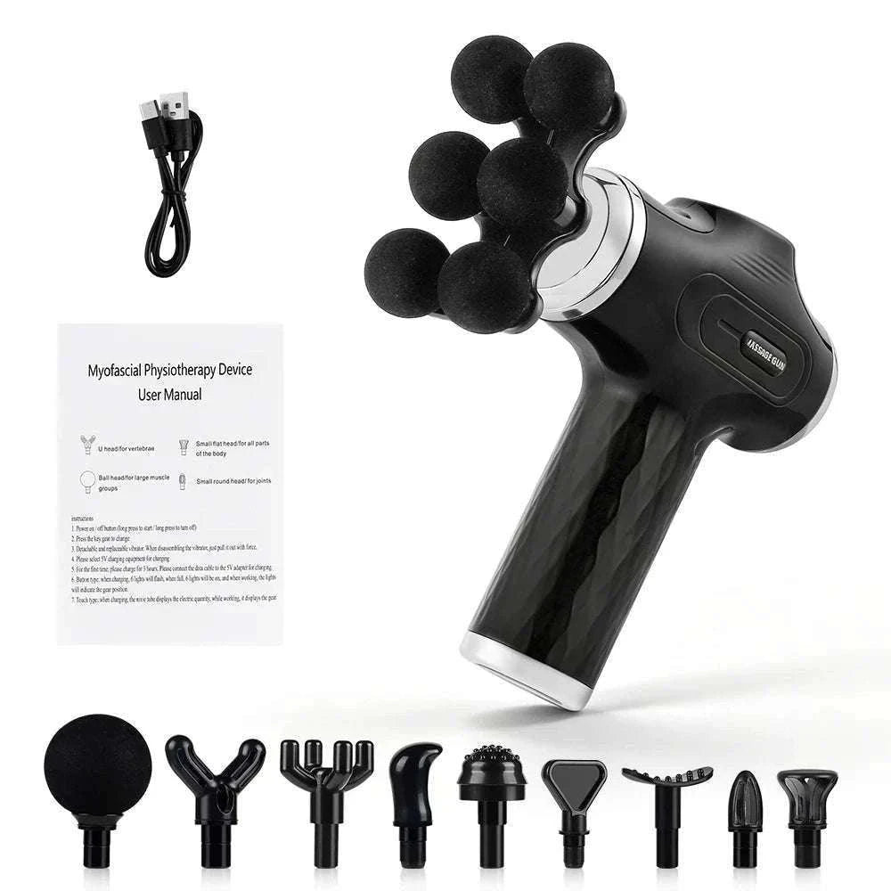 Mini Muscle Massage Gun with 10 Heads and Adjustable Intensity-WHITE