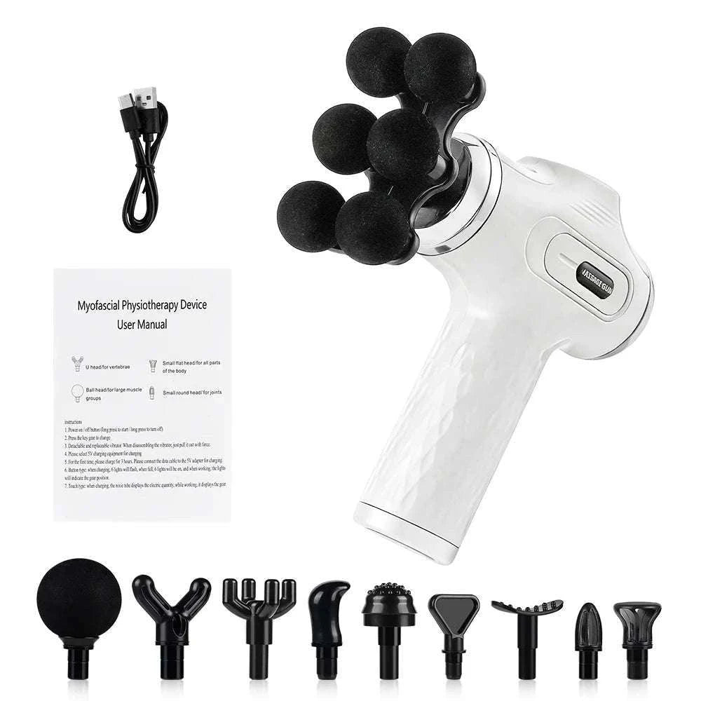 Mini Muscle Massage Gun with 10 Heads and Adjustable Intensity-WHITE