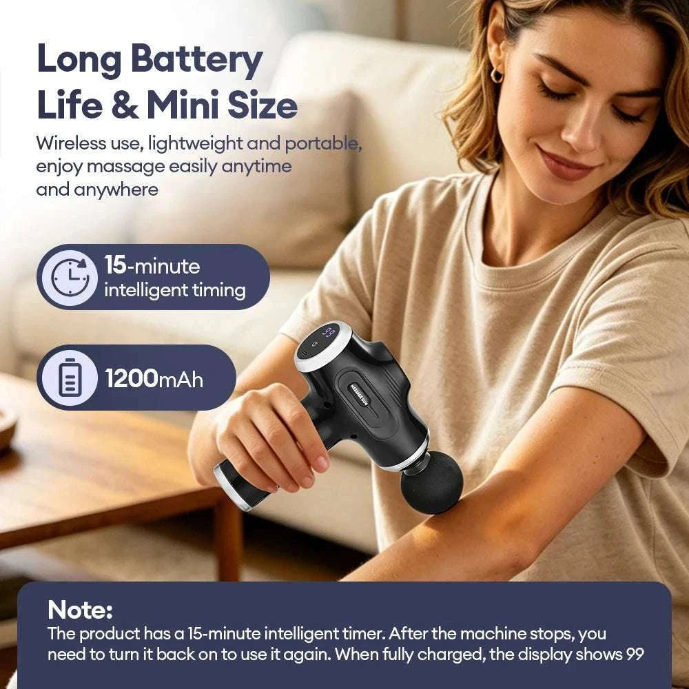 Mini Muscle Massage Gun with 10 Heads and Adjustable Intensity-WHITE