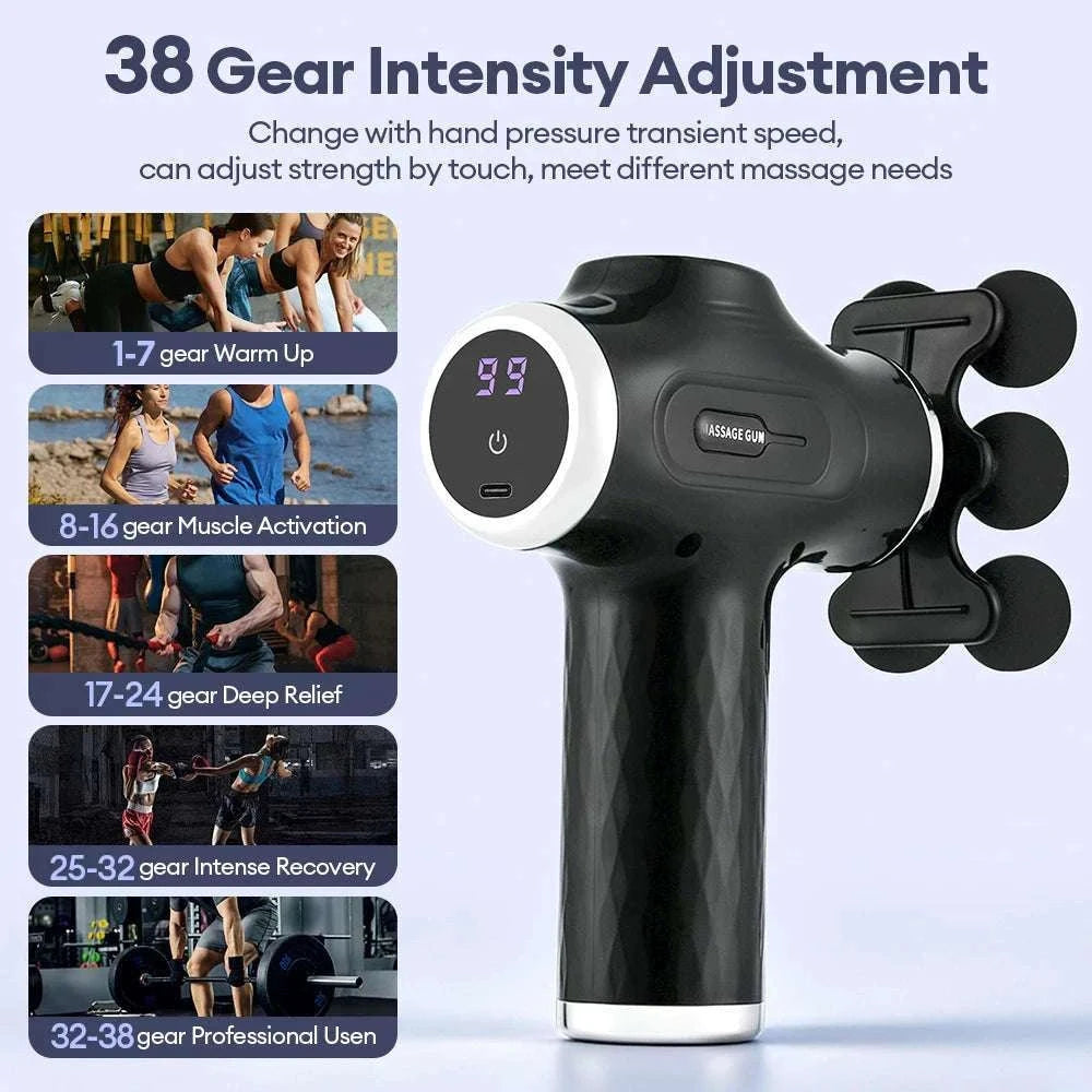 Mini Muscle Massage Gun with 10 Heads and Adjustable Intensity-WHITE