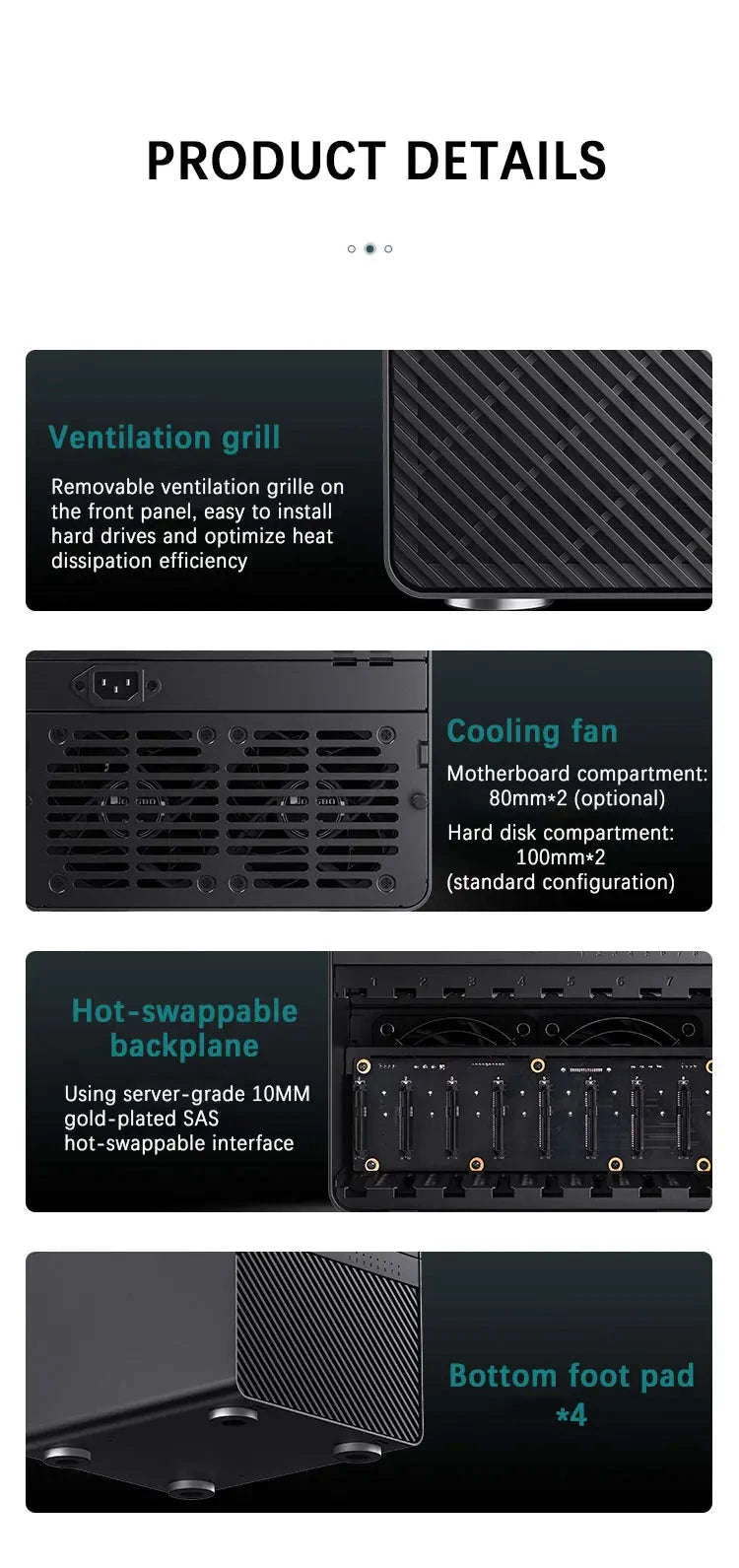Mini NAS ITX Case with 8 Hot-Swap Bays and Dual Fans-Black