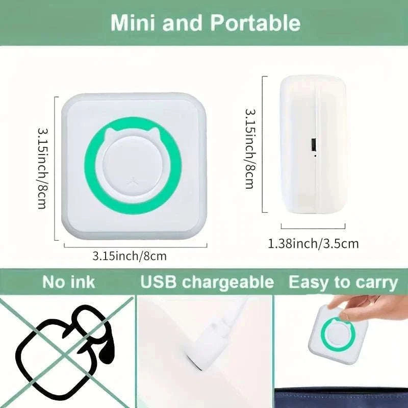 Mini Portable Bluetooth Thermal Printer for Photos, Labels & Notes-green