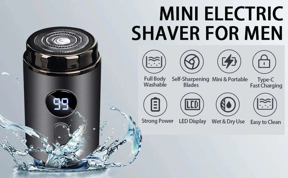 Mini Portable Electric Shaver with LED Display & Wet Dry Use-black / United States