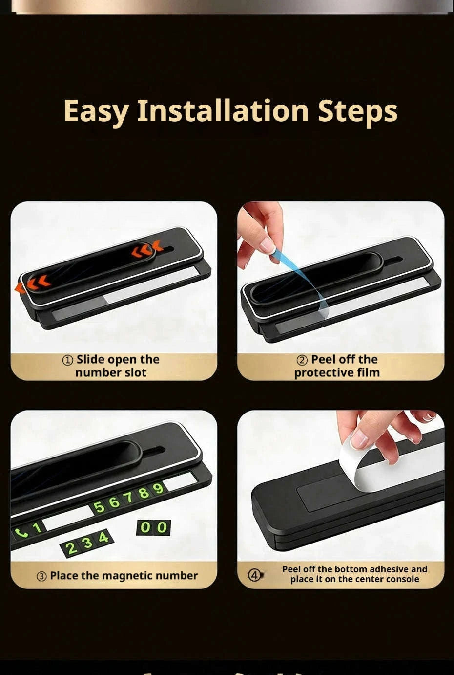 Mini Portable Phone Number Plate with Dual Number Display-Black 1PC