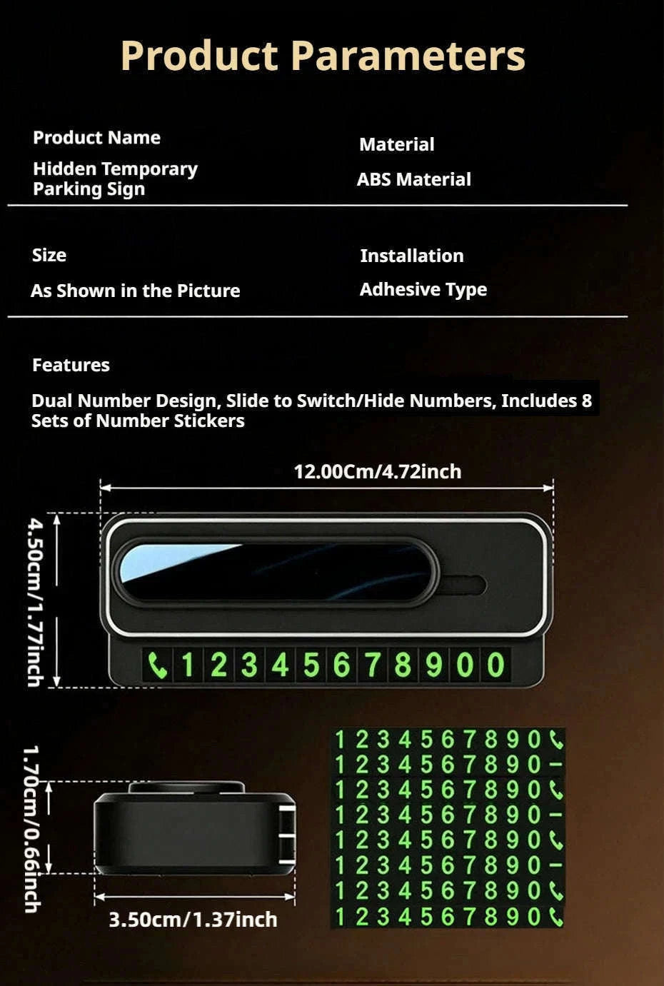 Mini Portable Phone Number Plate with Dual Number Display-Black 1PC